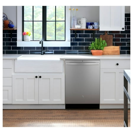 GE - Top Control Built In Dishwasher with Sanitize Cycle and Dry Boost, 52 dBA - Stainless Steel
