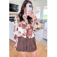 thumbnail image 2 of Women's Brown Floral Print Long Sleeve Shirt – Casual Daily Wear, XL, 2 of 5