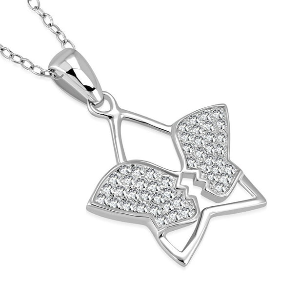 Sterling Silver White Clear CZ Star Pendant Necklace