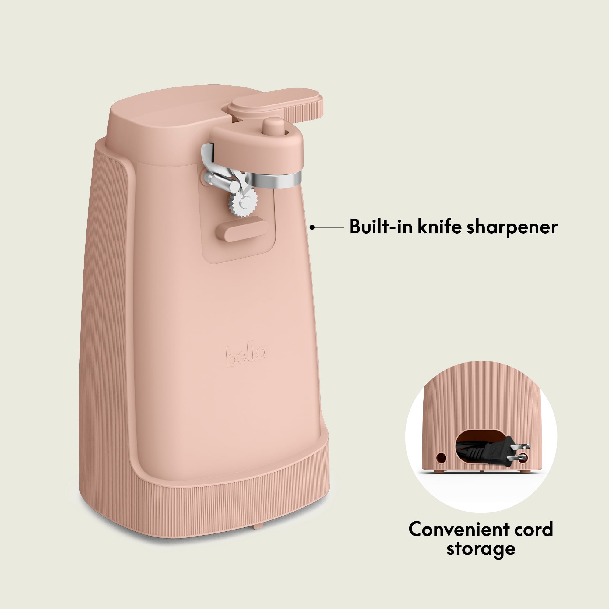 bella Electric Can Opener with Stainless Steel Cutting Blade and Cord Storage, Blossom