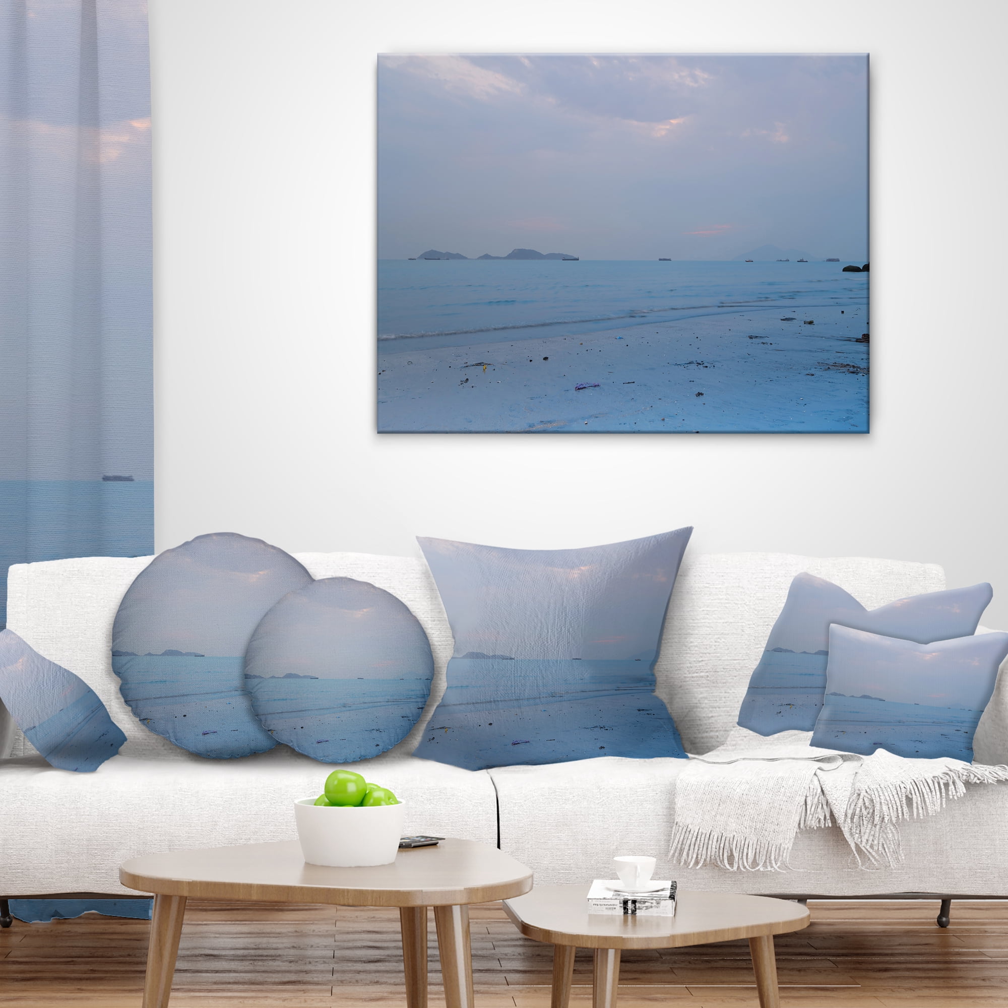 Designart Light Blue Sunset at Lung Kwu Tan Beach - Landscape Printed Throw Pillow - 16x16