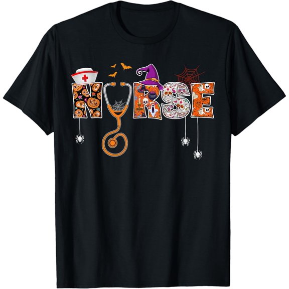 Halloween Nurse Nursing Stethoscope Pumpkin Health Worker T-Shirt