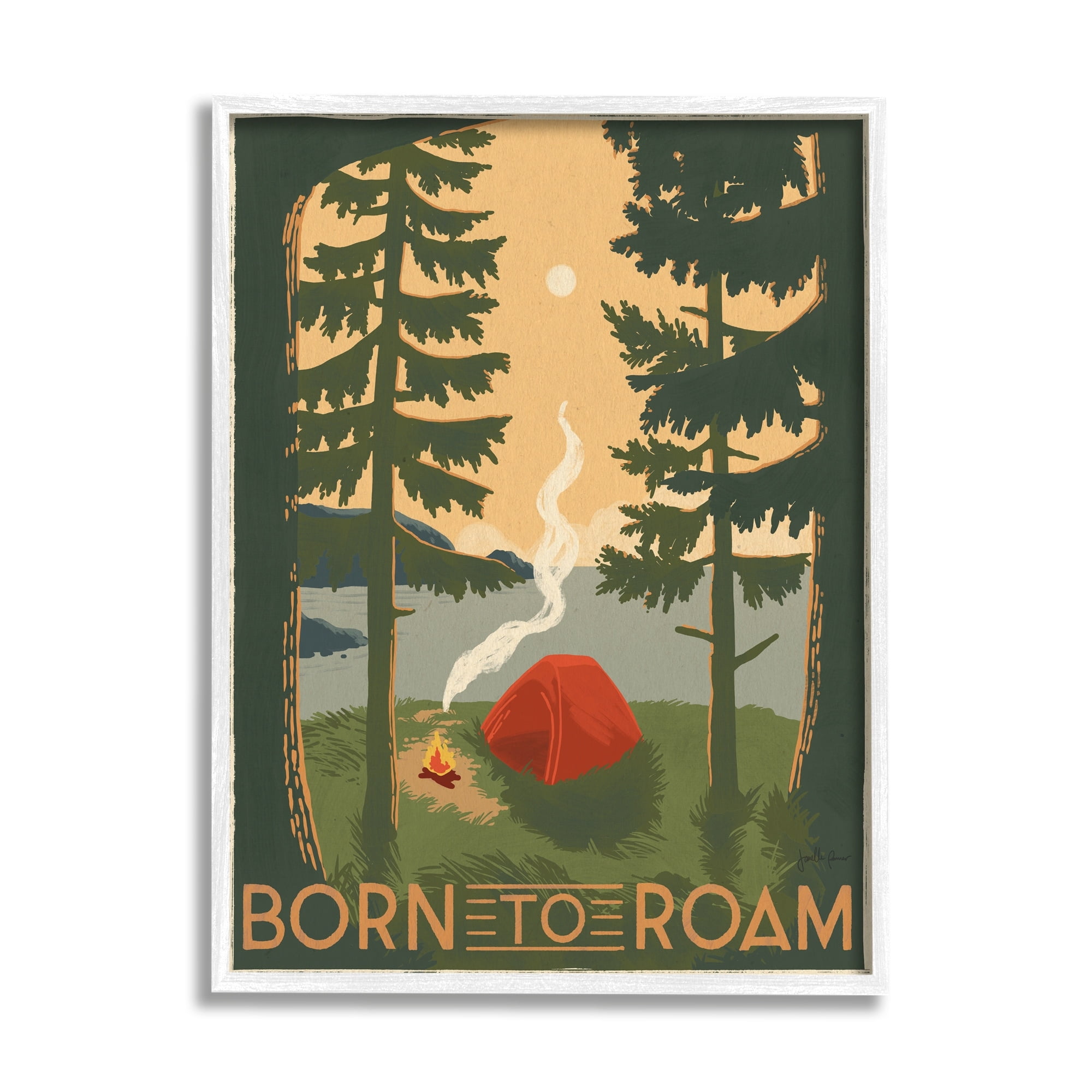 Stupell Industries Born to Roam Phrase Rustic Forest Camping Tent, 16 x 20, Design by Janelle Penner