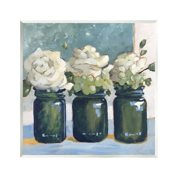 Stupell Industries White Roses Country Jars Painting Botanical & Floral Painting Unframed Art Print Wall Art