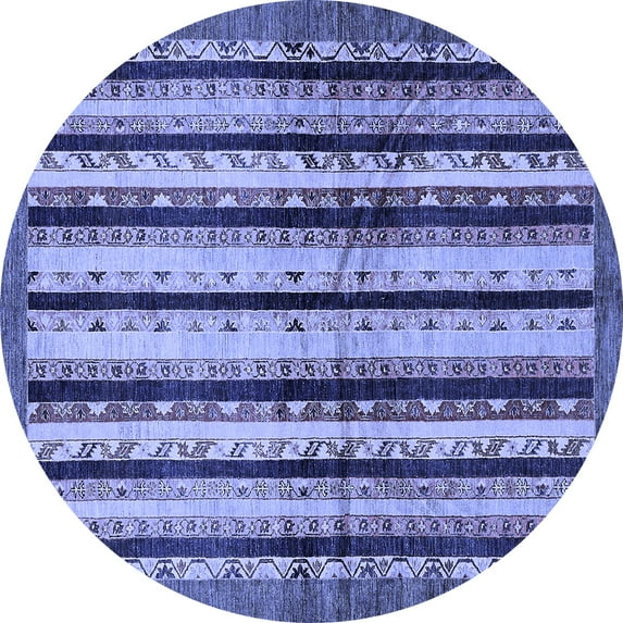 Ahgly Company Indoor Round Abstract Blue Modern Area Rugs, 8' Round