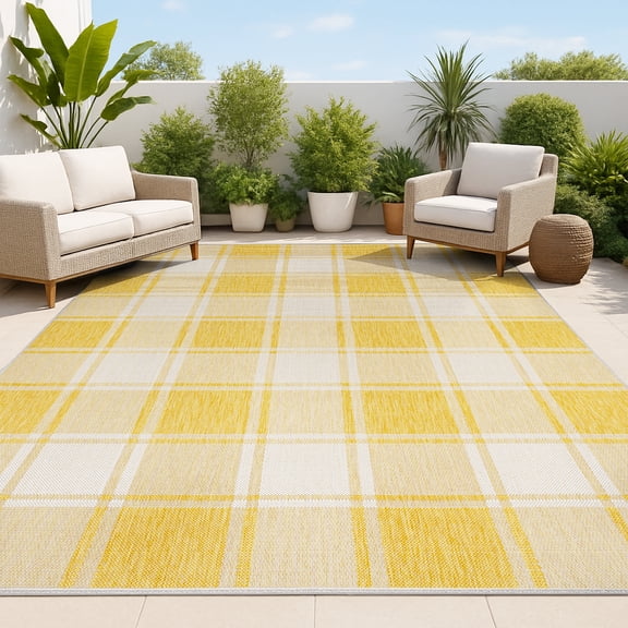 JONATHAN Y TUSCAN SUN 5 x 8 Area Rug, Sabine Traditional Farmhouse Bold Gingham - Yellow/Cream, TSN203C-5