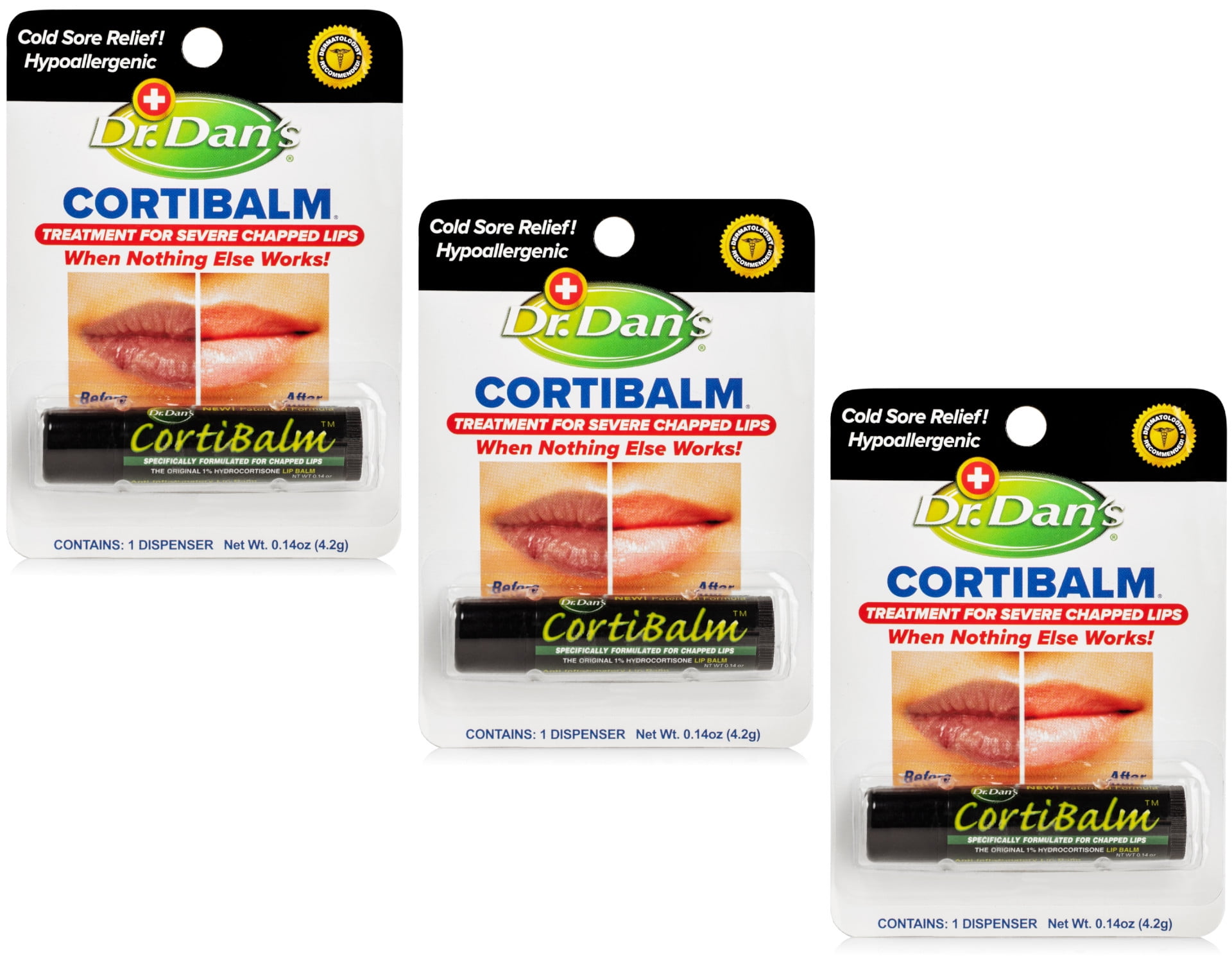 Dr. Dans CortiBalm lip balm, for chapped lips 0.14 oz 3 Pack