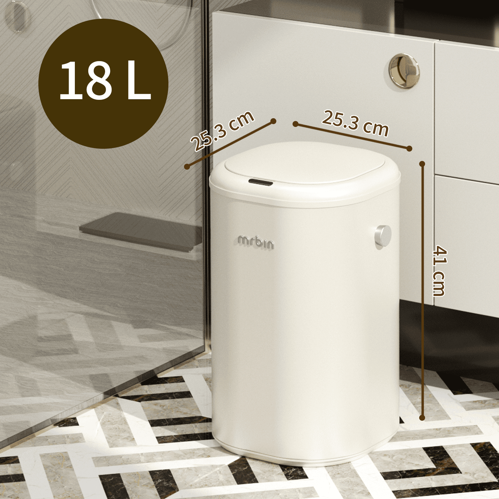 Metal Automatic Tall Kitchen Trash Can with Lid, 18L / 4.8gal Slim Motion Sensor Waste Basket, Touchless Electric Garbage Bin for Office and Bathroom, Cream White