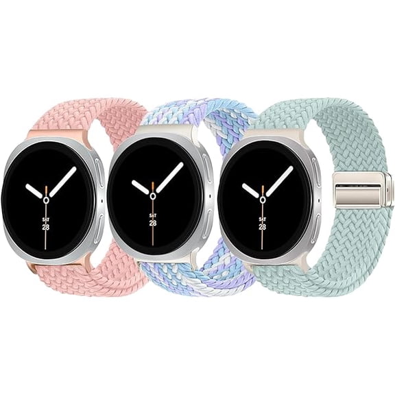 3 Pack Magnetic Braided Band for Samsung Galaxy Watch 8 40mm 44mm, Galaxy Watch8 Classic 46mm, One Click No Gap Elastic Stretchy Nylon Fabric Sport Strap for Women Men