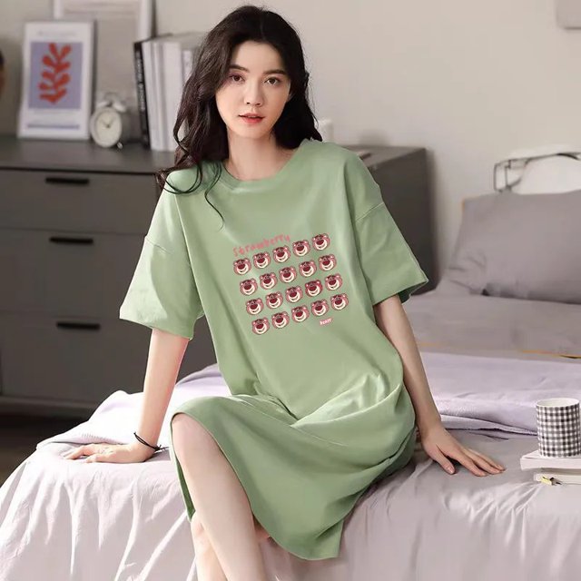 Ropa de dormir larga de verano para mujer, camisón holgado de manga corta adelgazante de talla grande MM de 200 libras de capacidad máxima, ropa para el hogar