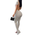 thumbnail image 3 of Mono salvaje de moda de verano para mujer de VISgogo, mono de Color sólido con cuello redondo, pantalones acampanados de manga corta, monos largos, ropa de una pieza VISgogo  moda, 3 of 4