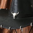 thumbnail image 4 of QSAWXQZ Men's Faux Leather Cowboy Hat Wide Brim with Bull Skull Ornament Halloween Hat Free Size, 4 of 5