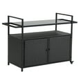 thumbnail image 5 of Outdoor Bar Cart,Patio Wicker Wine Serving Cart w/Wheels,Rolling Rattan Beverage Bar Counter Table w/Glass Top for Porch Backyard Garden Poolside Party,Black, 5 of 14