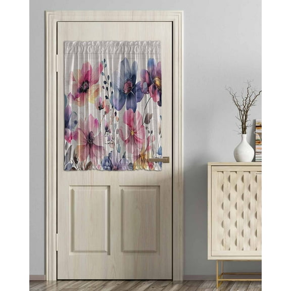 Pink Blue Spring Floral Blackout Curtains, French Door Curtains for Door Window, Vintage Summer Botanical Rustic Privacy Drapery for Patio/Sidelight Doors, 1 Panel with Tieback, 54 x 40 Inches