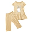 thumbnail image 6 of Fesfesfes Toddler Outfit Girls Summer Round Neck Small Print Short Sleeved Flying Sleeves Elastic Waist Cropped Pants Two piece Set, 6 of 6