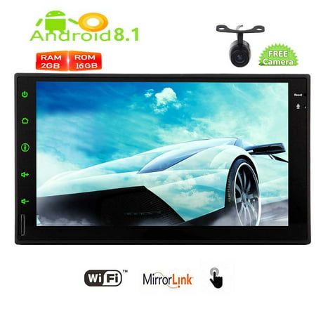 Best Gift for Christmas! Pure Android 8.1 Oreo System Car Stereo 7 inch Capacitive Touch screen Automitive GPS Navigation Autoradio Video Bluetooth Handsfree 1080P Wifi Mirrorlink with Rear