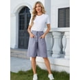 thumbnail image 4 of Fancyglim Bermuda Shorts for Women Summer Casual Loose Comfy Knee Length Drawstring Beach Shorts with Pockets Blue XL, 4 of 9