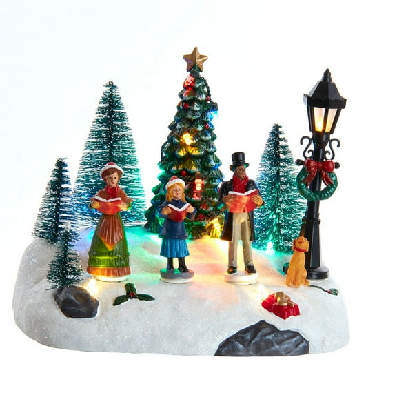 Kurt S. Adler Battery-Operated Light Up Musical Christmas Caroling Scene Table Piece, 6.3-Inch, Multi-Color