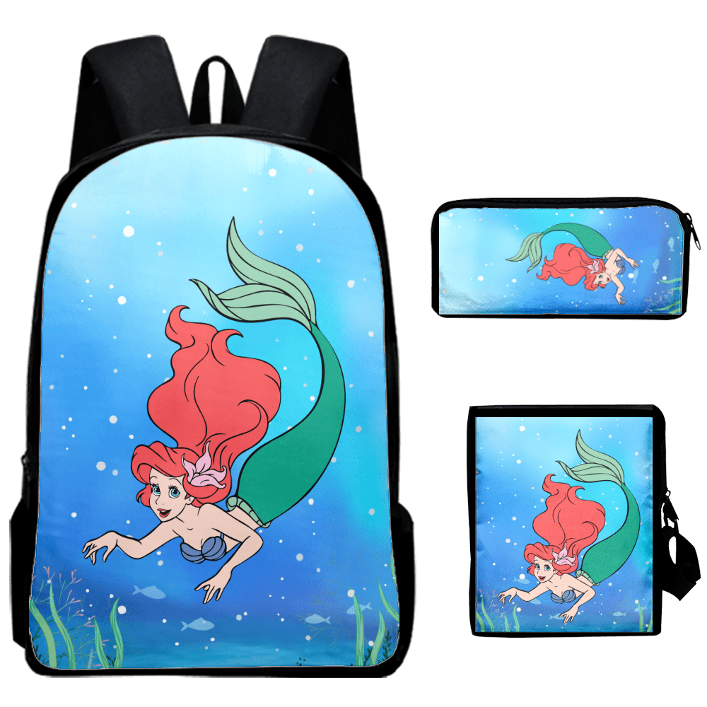 Fnyko Backpack 3PCS Set The Little Mermaid Backpack 3D Print Travel