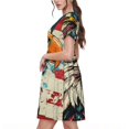 thumbnail image 2 of Fotbe Robe Rétro Motif Aigle Américain Décontractée Mode Femme Manches Courtes Robe Maxi Robe T-Shirt Rayée Longue à Blocs de Couleur, 2 of 6