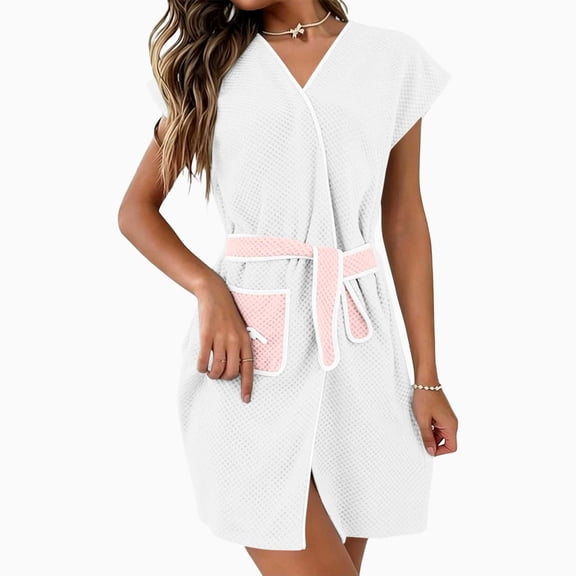 Quick Dry Terry Robe For Women, Long Sleeve Bathrobe With High Absorbency, Soft Cotton Blend Pajama Set, Spa Lounger & Beach Cover Up, House Coat White Free Size