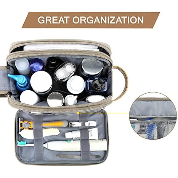 Toiletry Bag for Men, Canvas Travel Toiletry Organizer Dopp Kit Water-resistant Shaving Bag for Toiletries Accessories,Beige-Medium