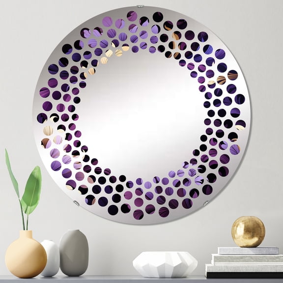 Designart "Royal Ragdolls in Deep Purple" Paisley Polka Dot Round Wall Mirror - Oval Printed Decorative Mirror - Multiple Color Options