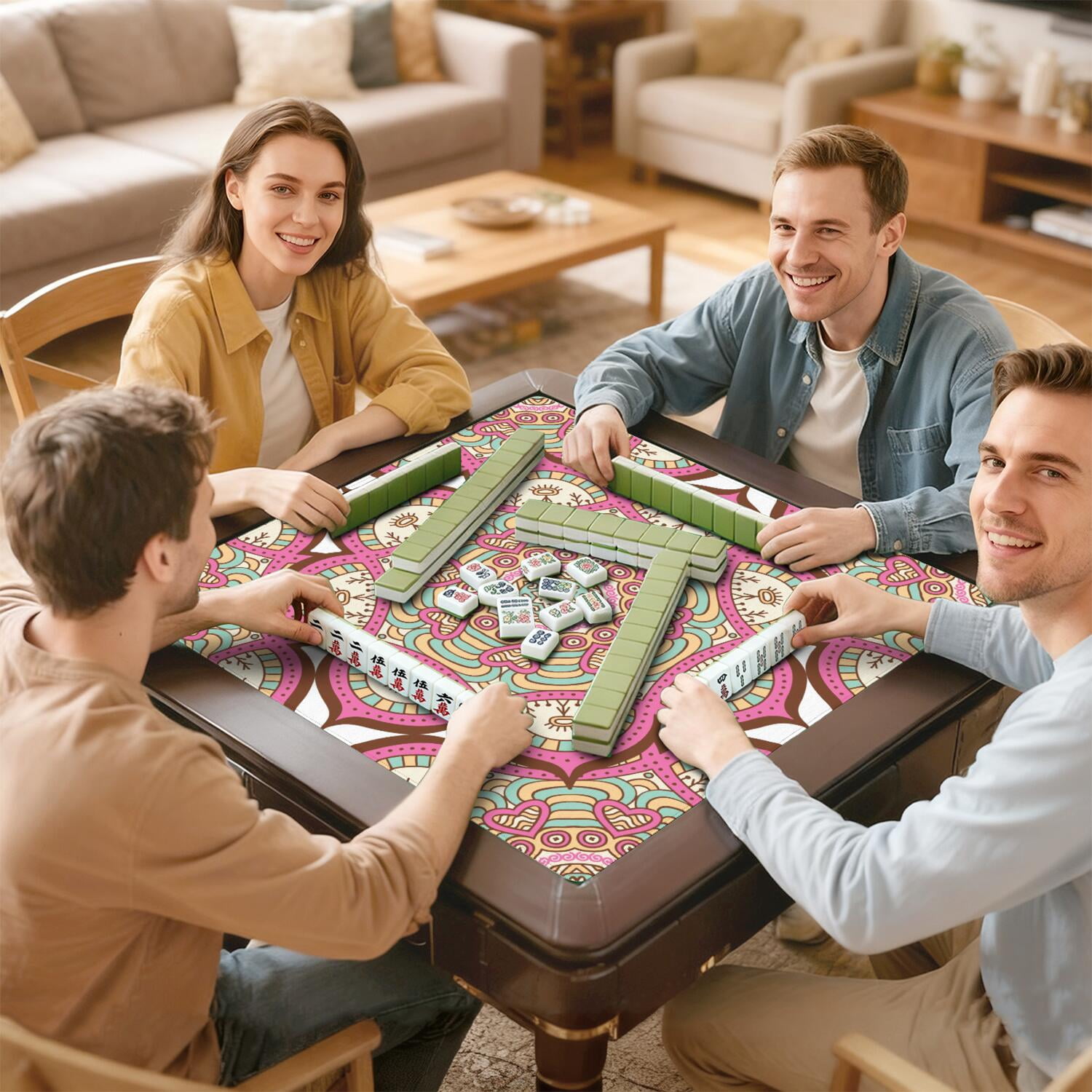 Mandala Mahjong Mat for Table, 31.5*31.5in Anti Slip American Mahjong Table Cloth, Noise Reduction, Neoprene Mah jongg Mat with Carrying Bag & 3 Dices, Mahjong Accessories Gift, Board Tile Games Mats