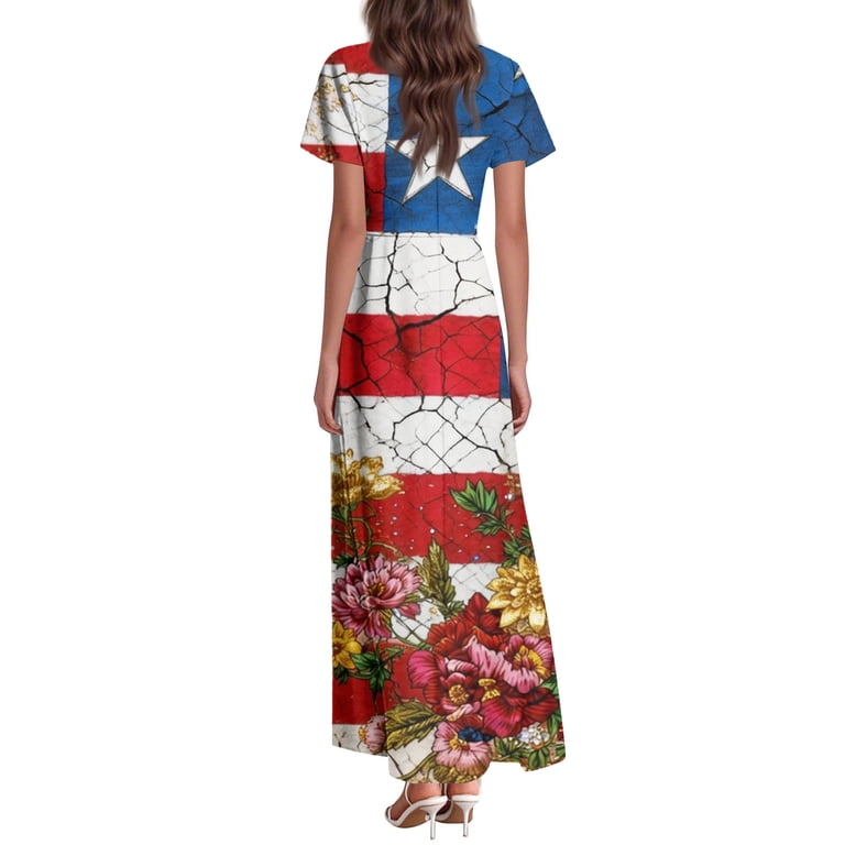 red fourth of july dress 4th of July Patriotic Flag Print Dress