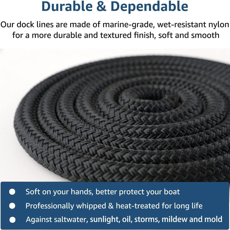 1/2” x 20' (2PK) Premium Dock Lines for Boat & Pontoon | Double Braided  Nylon Boat Ropes for Docking with Loop | Marine Dock Lines | UV & Saltwater