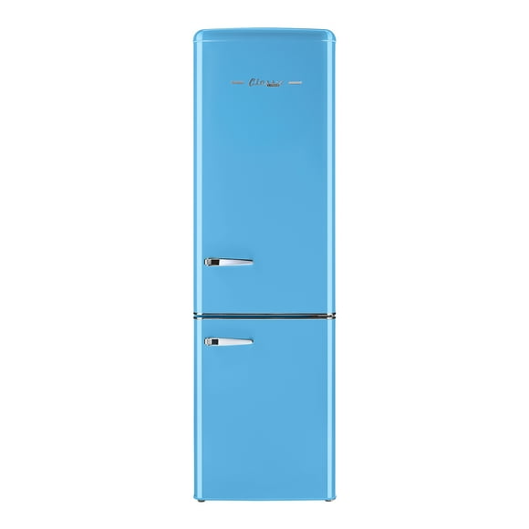 Classic Retro 9 cu/ft Bottom Freezer Refrigerator with Wine Rack in Robin Egg Blue
