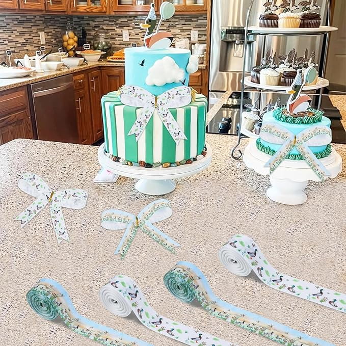 4 Rolls Mallard Duck Theme Ribbons, 20 Yards Craft Ribbons for Wreath Hair Bow Wrapping Gifts Packing, Green Grosgrain Ribbons Birthday Wedding Gender Reveal Party Home Accessory Decor