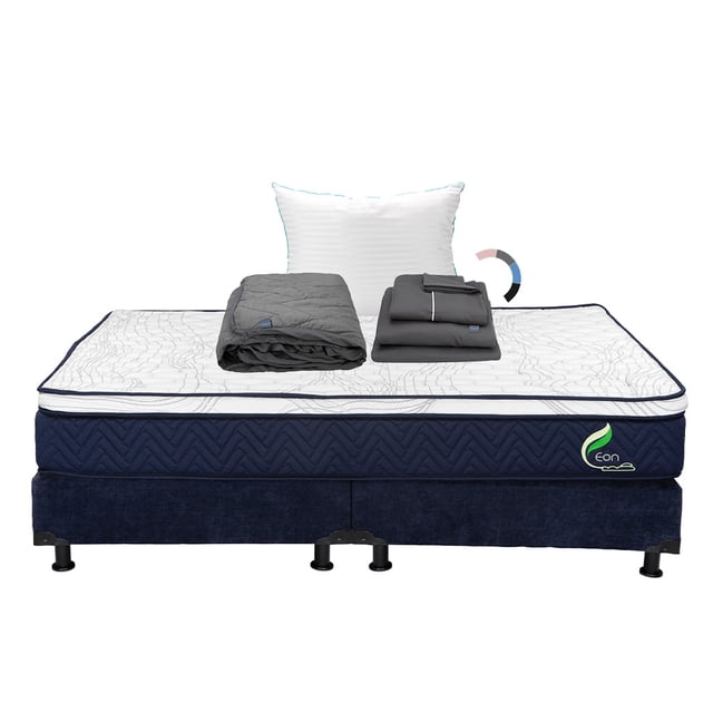 Colchón King Size Eon + Box Base Cama + Almohada Royal + Protector Lux + Sábanas Royal