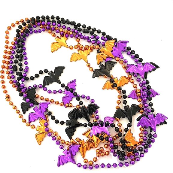 Monebena 12PCS Halloween-Necklaces-Bulk Bat-Bead Shaped Necklace Purple-Black-Orange Necklace for Adults Halloween Party Favors Accessories