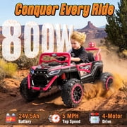 Joyracer 4WD 24 volt Ride On Toys, 800W Electric Cars for Kids with 2 Seater & Romote Control, Power Car Wheel w/ Spring Suspension, Bluetooth Music, Rose