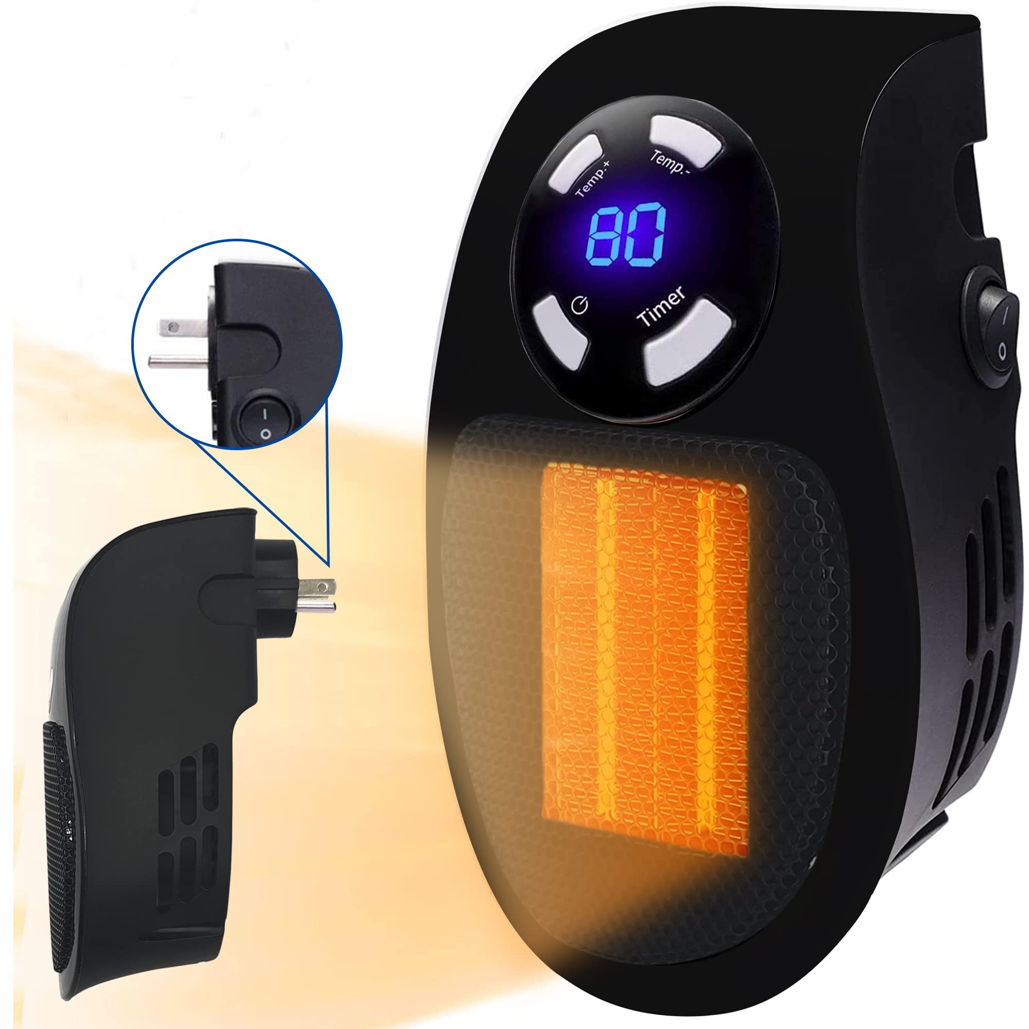 Space Heater,Portable Wall outlet Space Heater with Thermostat and Timer  and Led Display,500 W Safe and Quiet Ceramic Heater Fan, Compact for Office Dorm  Room. (Black) - Walmart.com