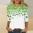 thumbnail image 2 of St Patricks Day Shirt Women Shamrock Green 3/4 Sleeve Shirt Round Neck Casual Women's Blouses Holiday Dressy Tops for Women, 2 of 5