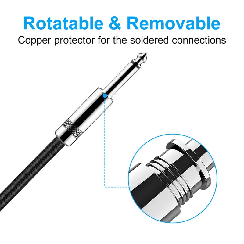 New bee 2pc 20ft Guitar Cable, 6.35mm 1/4 Inch Instrument Cable, Straight/Right Angle Plug Options for Electric Guitar, Bass, Amp & Effects Pedal, Shielded Oxygen-Free Copper Audio Cord (Black)