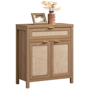 SICOTAS 30 Sideboards Buffets Cabinets with Drawer, Boho Rattan Kitchen Storage Cabinets with Adjustable Shelves, Coffee Bar Station in Oak