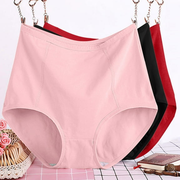 Brilliant Underwear for Women Plus Size Tummy Control 3PC Women's Plus Size XL-6XL Solid Color High Waist Leak Proof Short Underwear Shorts Pink XXXXXXL