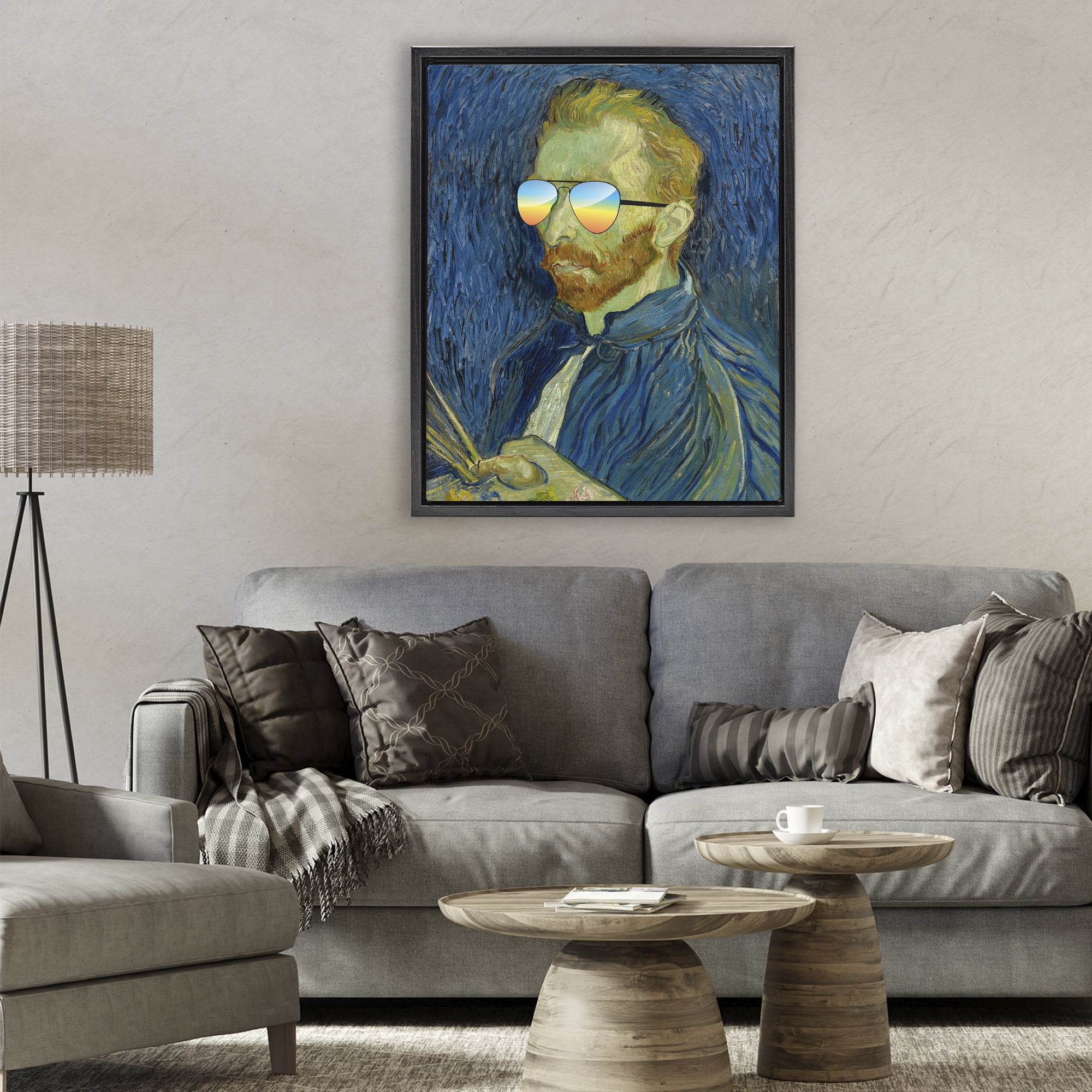Funny Van Gogh Sunglasses Black Framed Floater Canvas Wall Art, design by Masters Redux