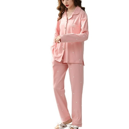 

Homgro Women s Cute Pajamas Cotton Pajama Set Long Sleeve Winter V Neck Fall Pjs Pink X-Small