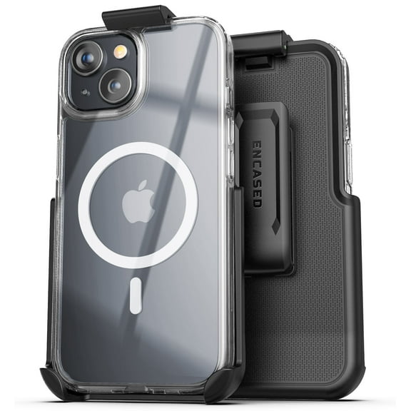 Encased Magnetic Case Designed for iPhone 15 Case with Belt Clip Holster, Compatible with MagSafe (Clear)