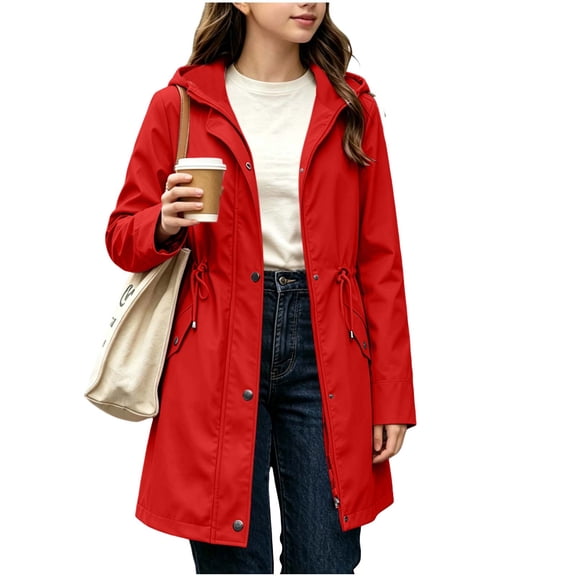 Edvintorg Rain Coats for Girls Fleece Waterproof Long Sleeve Casual Rain Jacket with Pocket Fall Winter Hooded Zip up Windbreaker Size 5-15