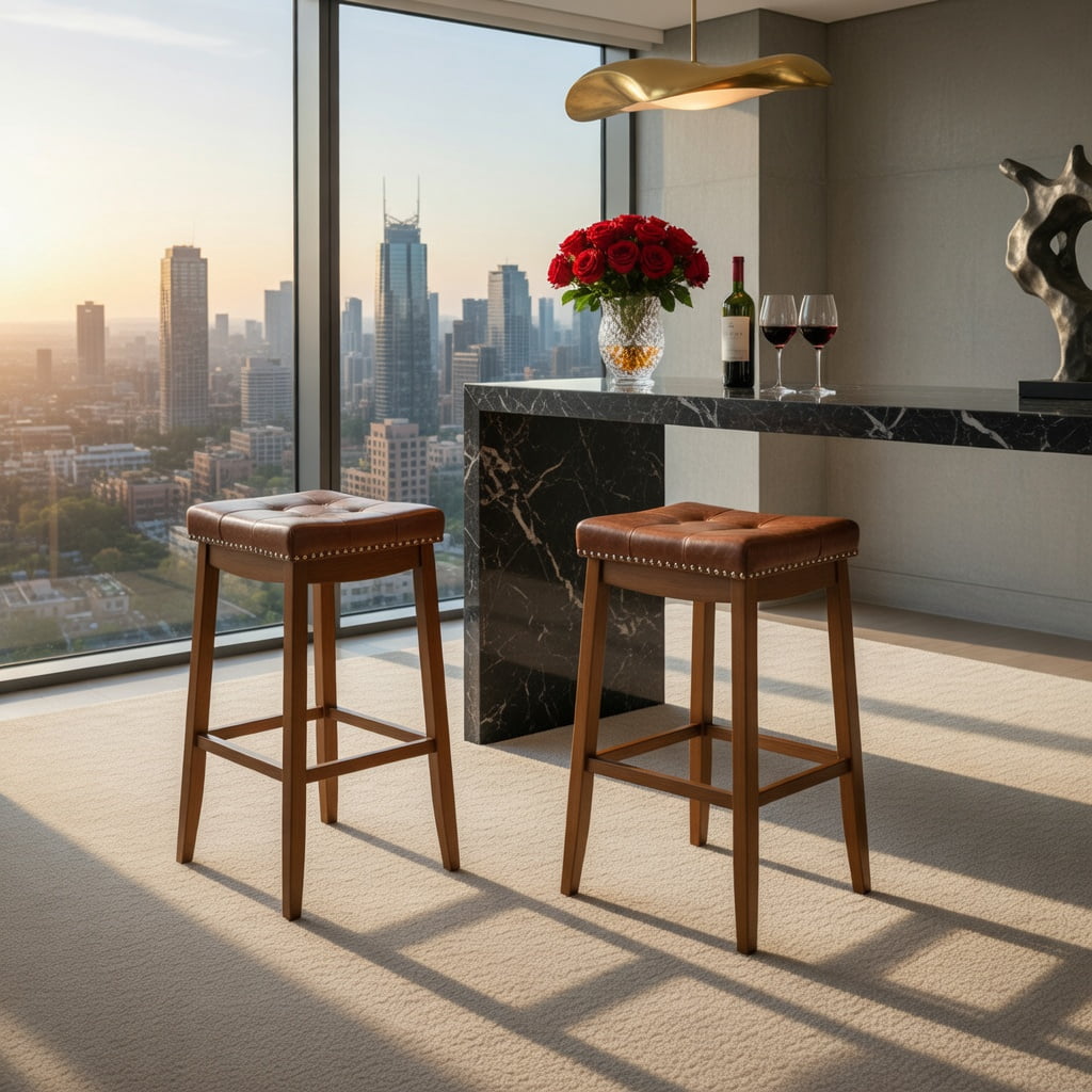 Kadyn Barstools, Countertop Bar Chairs,Bar Stools,25/29 Inch Set of 2 Upholstered PU Leather Bar Stools with Saddle Seat-29 inches