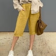 thumbnail image 2 of ABATAB Bermuda Shorts for Women Thin Cotton Linen Elastic Waist Shorts Breathable Soft Summer Pockets Shorts for Beach, 2 of 7