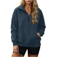 thumbnail image 5 of MaFYtyTPR Womens Half Zip Pullover Sweatshirt Long Sleeve Stand Collar Casual Athletic Hoodless Sweatshirts with Pocket A-Navy XL, 5 of 7