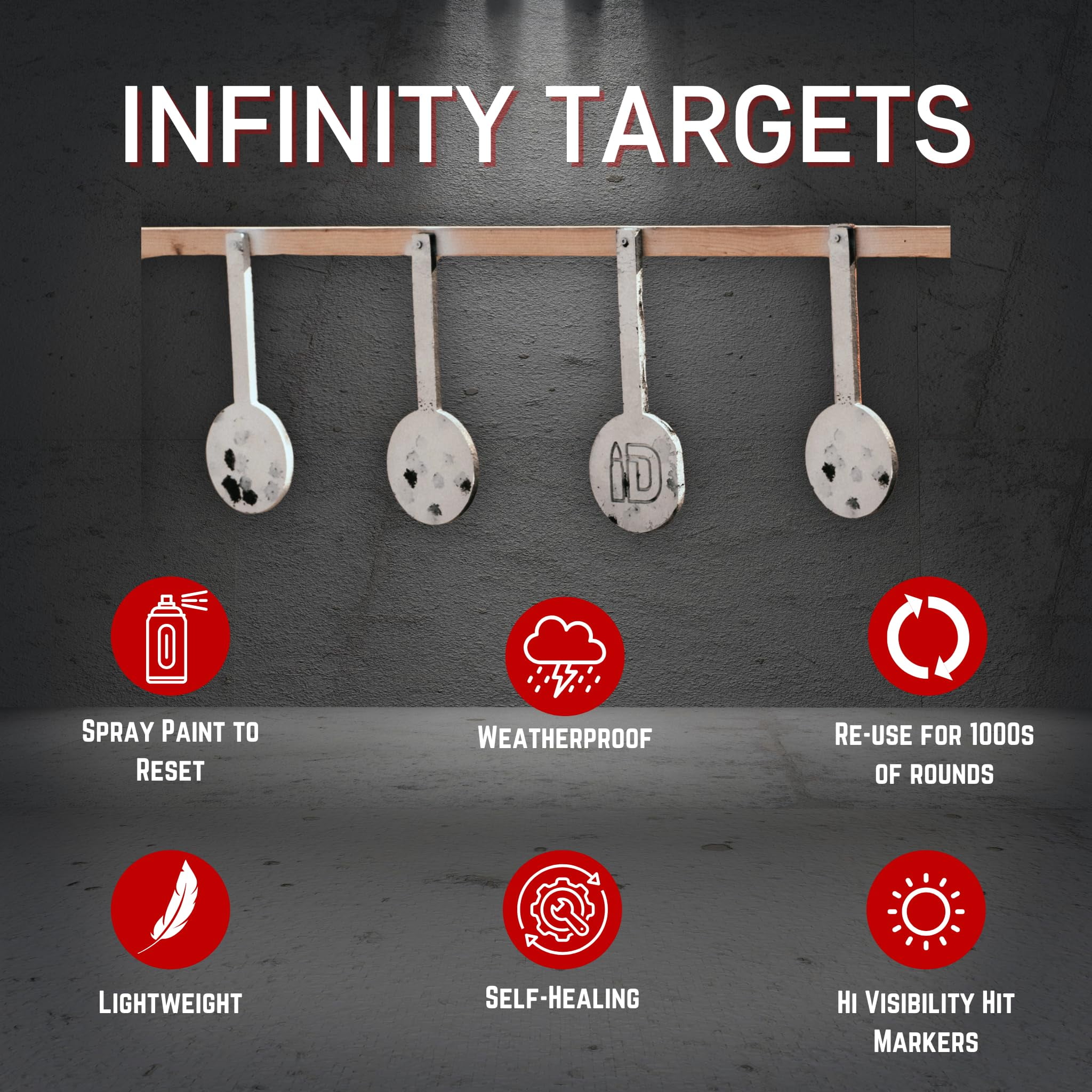 ID Gong Targets 6-Inch (4 Pack) – Durable Self-Healing Reusable Rubber Targets | Reactive Hits, Weatherproof, No Ricochet | Supports Calibers Up to .50 BMG