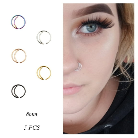 5 Pcs Moon Nose Rings Hoop 20g Surgical Steel Nose Ring Septum Rings Body Cartilage Piercing Jewelry For Women Girls 20 Gauge Small Earrings