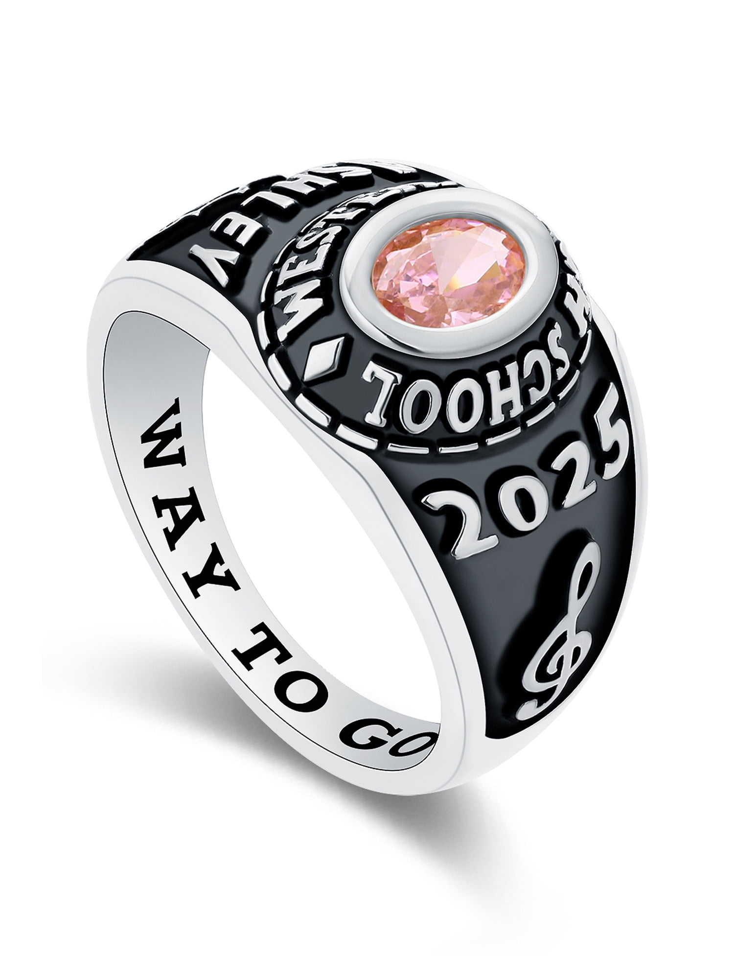 Mementos USA Customized Small Women's Class Ring Sterling Silver for High School College-Platinum